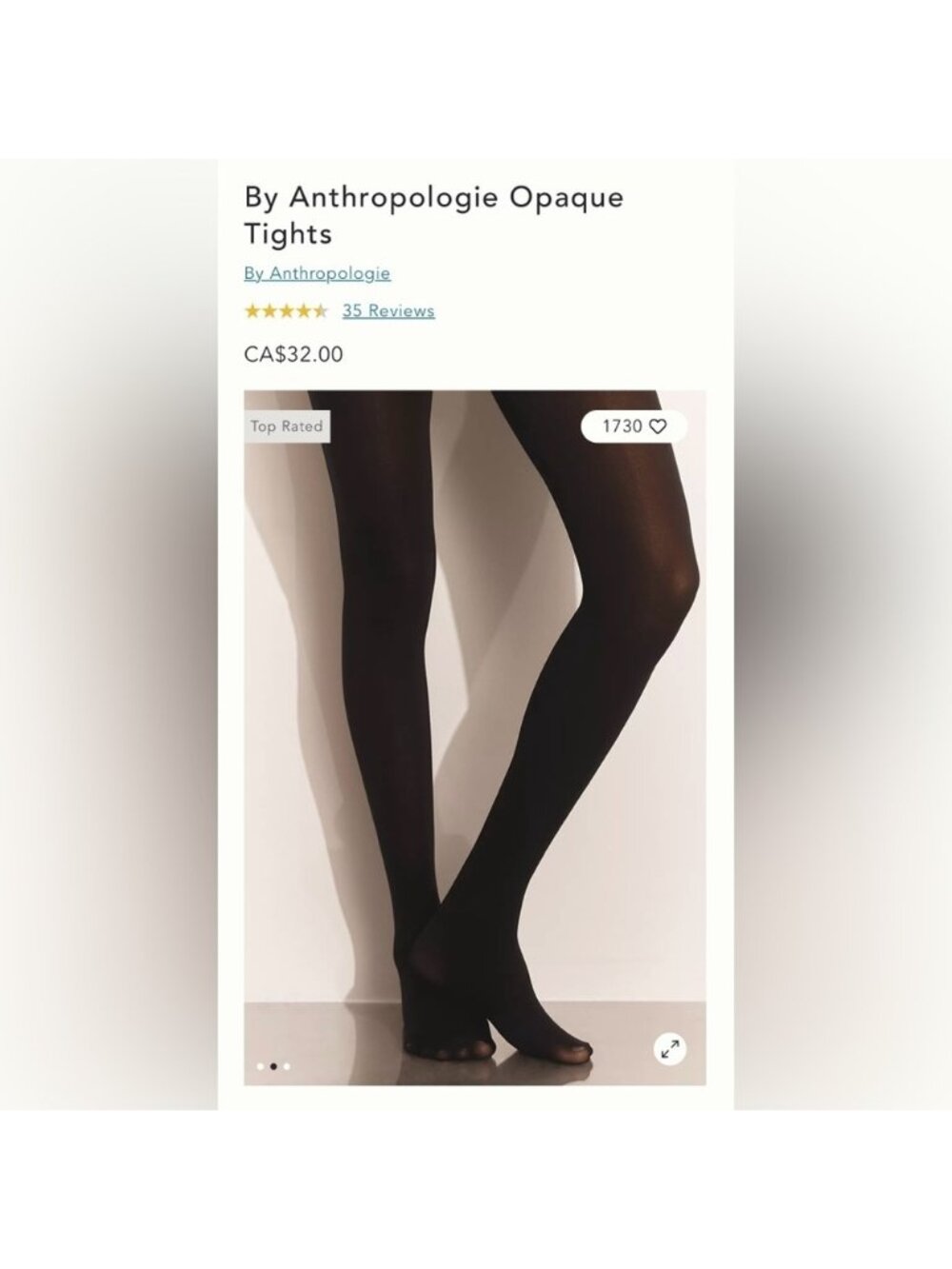 NWT Size L/XL - By Anthropologie Opaque Tights (Current price NWT US$ 28)